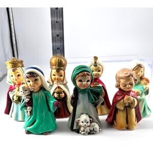 Vintage Chalkware Nativity Set 7 Pc Hand Painted MY Korea Figurines